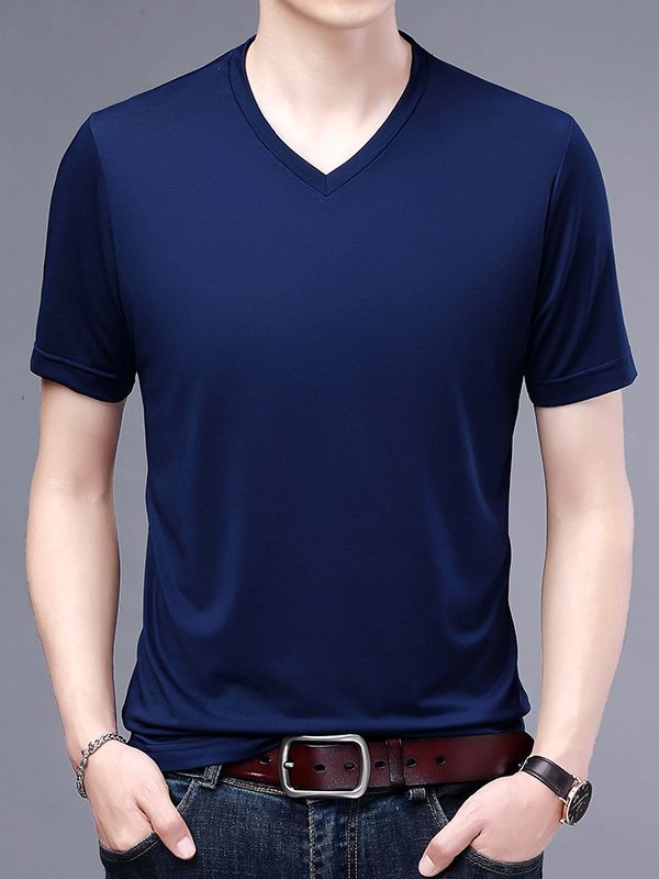 T-shirt Men's V-neck Solid Color Casual Short