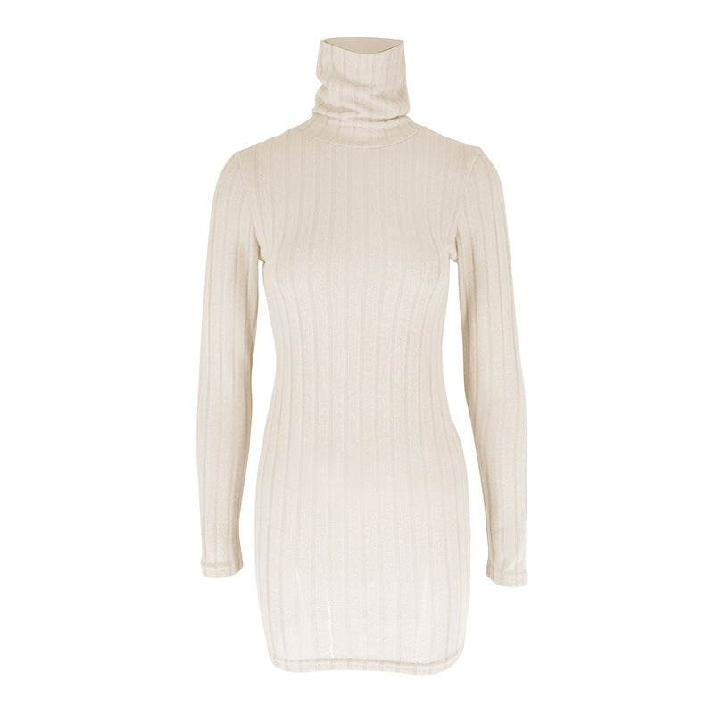 Elegant Women's Polyester Long-Sleeve Round-Neck Bodycon Dress