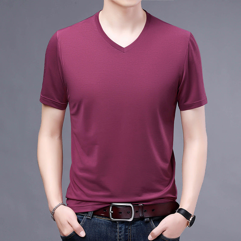 T-shirt Men's V-neck Solid Color Casual Short