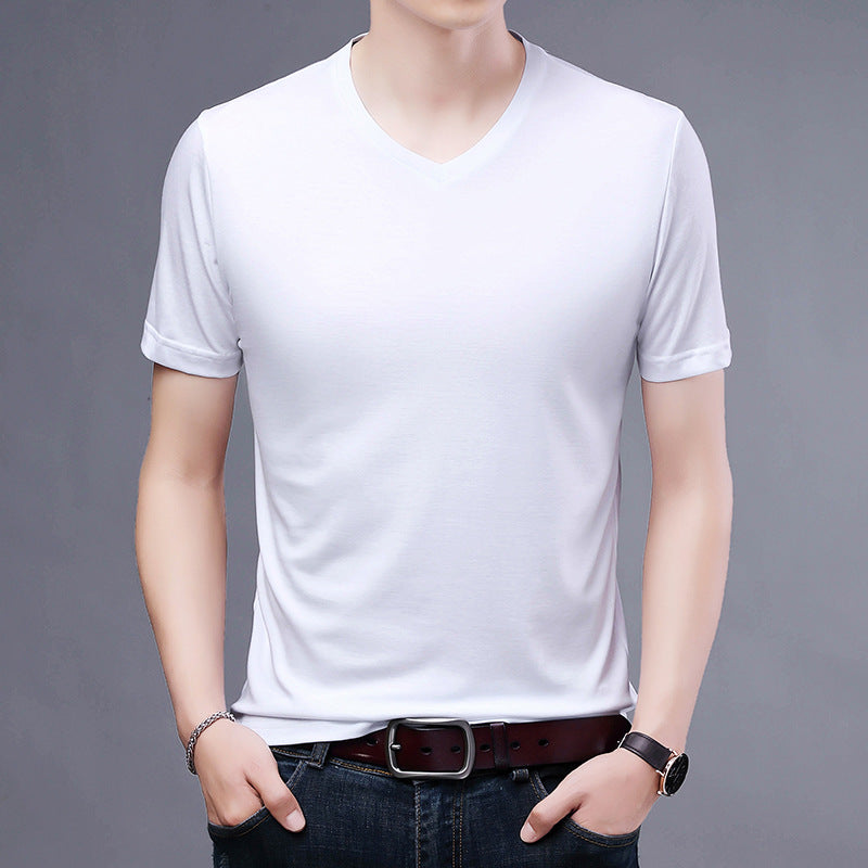 T-shirt Men's V-neck Solid Color Casual Short