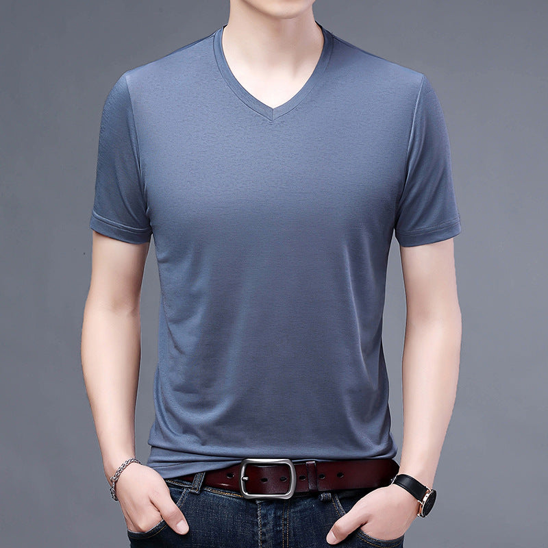 T-shirt Men's V-neck Solid Color Casual Short