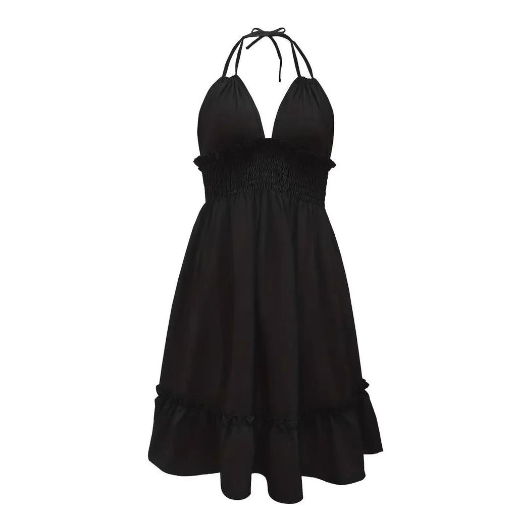 Deep V Rope Suspender Parallel Pleated Sexy Dress