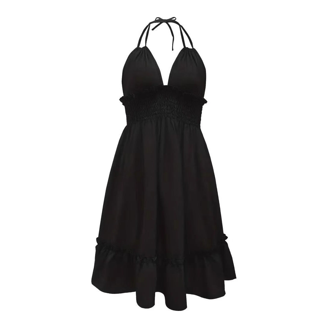 Deep V Rope Suspender Parallel Pleated Sexy Dress
