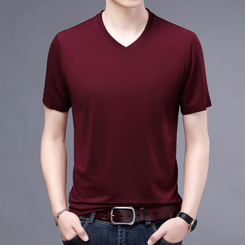 T-shirt Men's V-neck Solid Color Casual Short