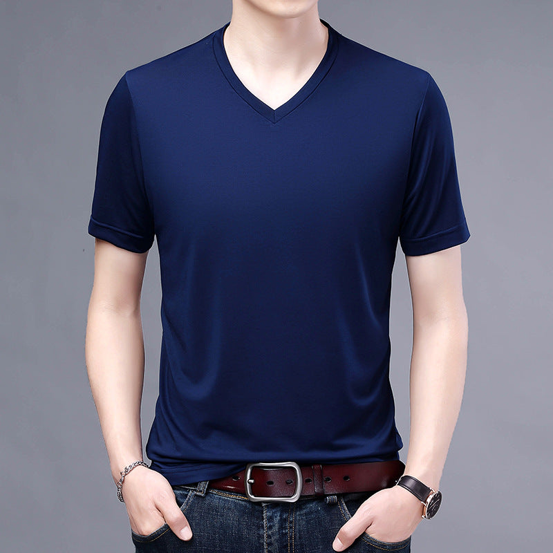T-shirt Men's V-neck Solid Color Casual Short