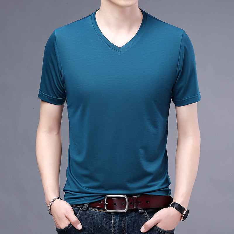 T-shirt Men's V-neck Solid Color Casual Short