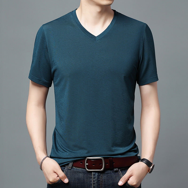 T-shirt Men's V-neck Solid Color Casual Short