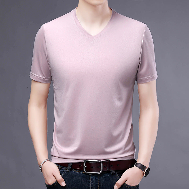 T-shirt Men's V-neck Solid Color Casual Short