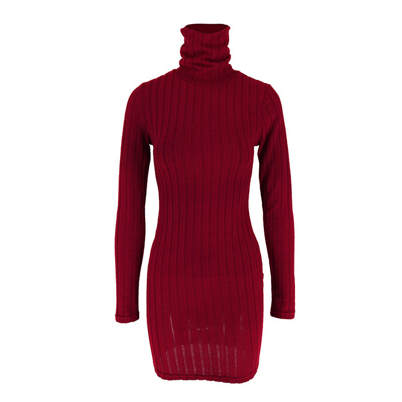Elegant Women's Polyester Long-Sleeve Round-Neck Bodycon Dress