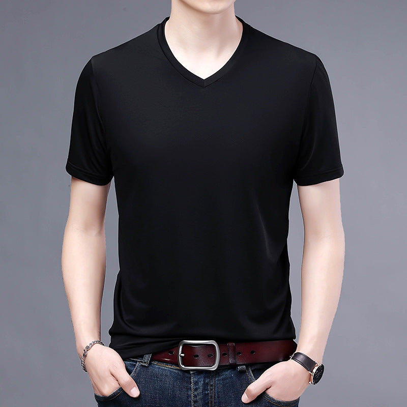 T-shirt Men's V-neck Solid Color Casual Short