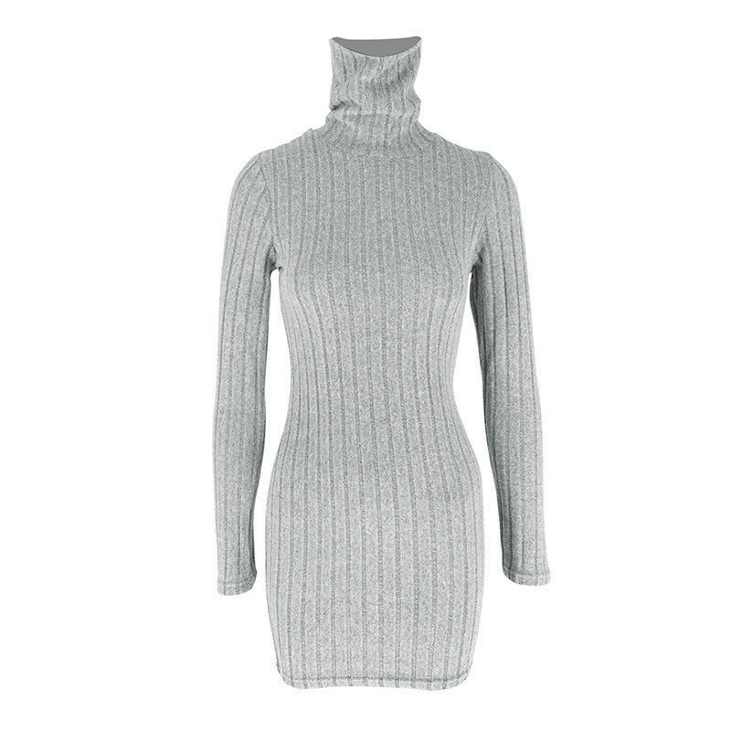 Elegant Women's Polyester Long-Sleeve Round-Neck Bodycon Dress